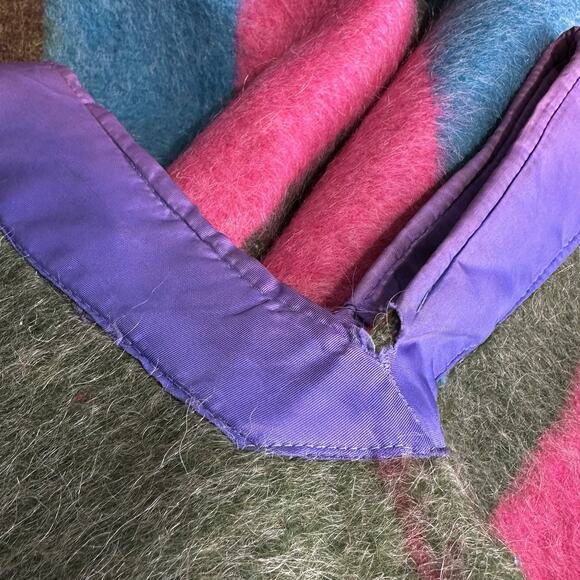 Vintage Mexican Wool Poncho Striped Boho Festival Coastal Cowgirl Fringe - Picture 6 of 6